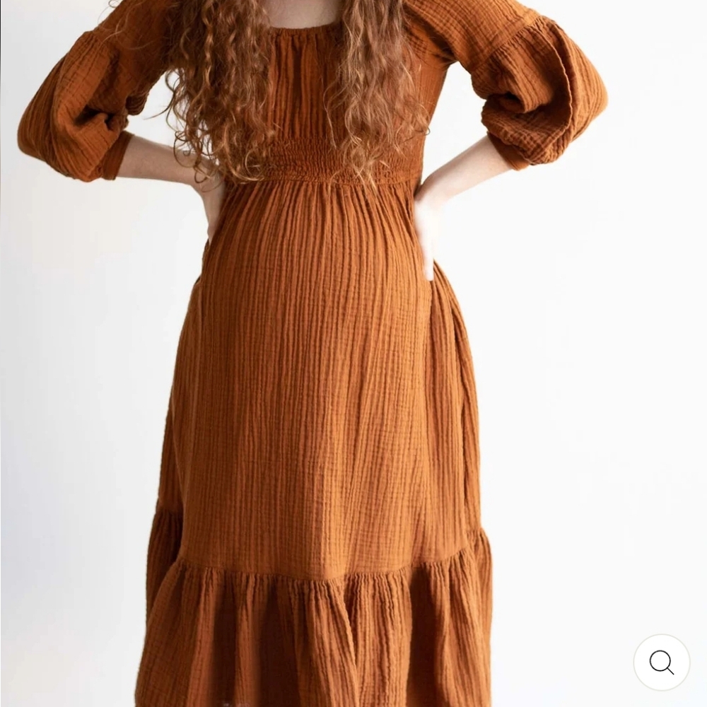 Emme Mama Maternity And Nursing 100% Cotton Smock Maxi Dress Small - Cinnamon